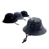 High Quality Stone Island Metallic Nylon Bucket Hat Adjustable Waterproof Badge Sun Hat