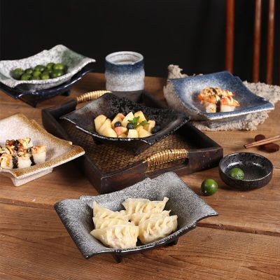 ชามเซรามิกและจานสไตล์ญี่ปุ่น,ของว่างในครัวเรือน,จาน,อุปกรณ์โต๊ะอาหารเครื่องปั้นดินเผาหยาบผิดปกติ Guanpai4