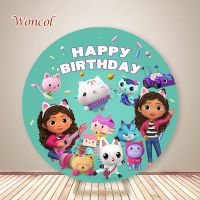 Woncol Gabby Dollhouse Round Photography Backgrounds Happy Birthday Photo Backdrops Personalized Elastic Decor Poster