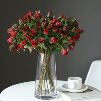№ Simulation 7 Small Red Roses Home Living Room Dining Table Wedding Decoration Fake Artificial Flowers High Quality Party Decor