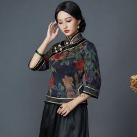 【CW】 2022 vintage blouse chinese style cheongsam tops loose classical qipao tea costume tang suit