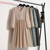 COD SDFGERTYTRRT Ready Stock Fashion New Korean Dresses Floral Chiffon Women Casual Dinner Party Long Sleeve A-line Midi Dress Muslimah Wear Import