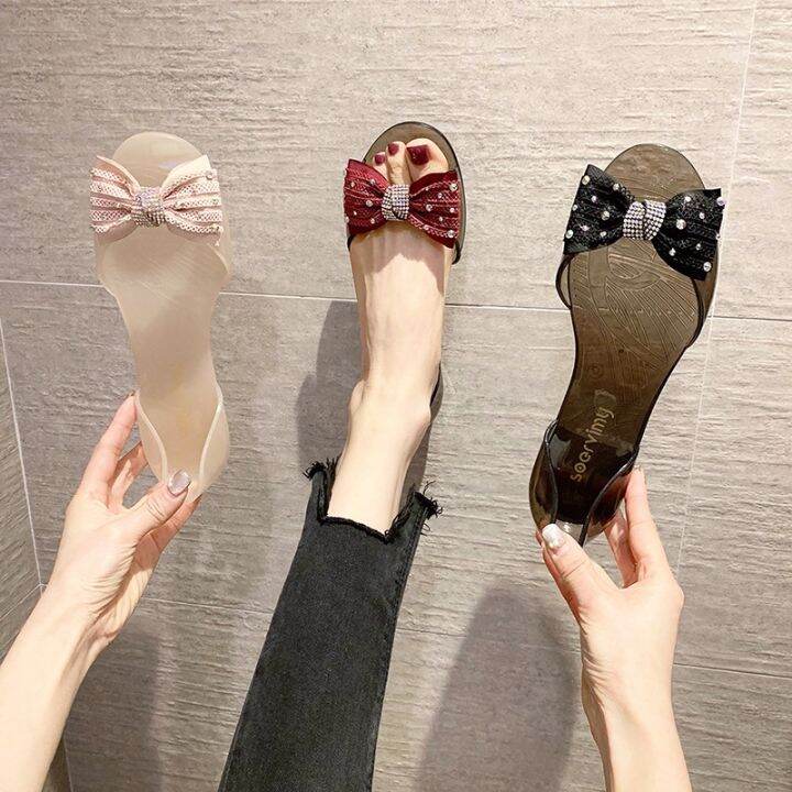 flat-bow-diamond-beach-sandals-female-fish-mouth-shoes-fashion-leisure-plastic-transparent-jelly-cross-border