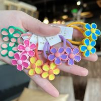 Spring 2PCS/Set Cute Colorful Small Drip Oil Flower Elastic Hair Band For Girl Children Pink Plastic Rubber Ties Accessories Hair Accessories