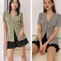 MIST OF RAIN - Ronnie Blouse - Grey &amp; Green เสื้อแขนสั้น