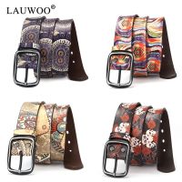 ❂♕  LAUWOO Luxury Brand leather belt for men fashion printed belts  women Jeans Belts