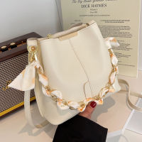 High-end Womens Bags 2022 Summer New Texture Fashion Silk Scarves All-match Chain Shoulder Messenger Bag Personality Bucket Bag