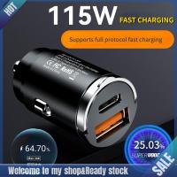 Mini Car Charger 115W PD+USB QC 3.0 Super Fast Charging Double Port Max 4.8A Mini Auto Charger for Huawei Xiaomi Honor Samsung iPhone Android Phones