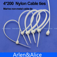 100pcs 4mm*200mm Nylon cable ties stainless steel plate locked for boat vessel with Marine non-metal tie Cable Management