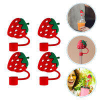 NICERIO 4PCS Silicone Strawberry Straw Tips ครอบคลุมเคล็ดลับการดื่มฟางการดื่มที่นำกลับมาใช้ใหม่ได้