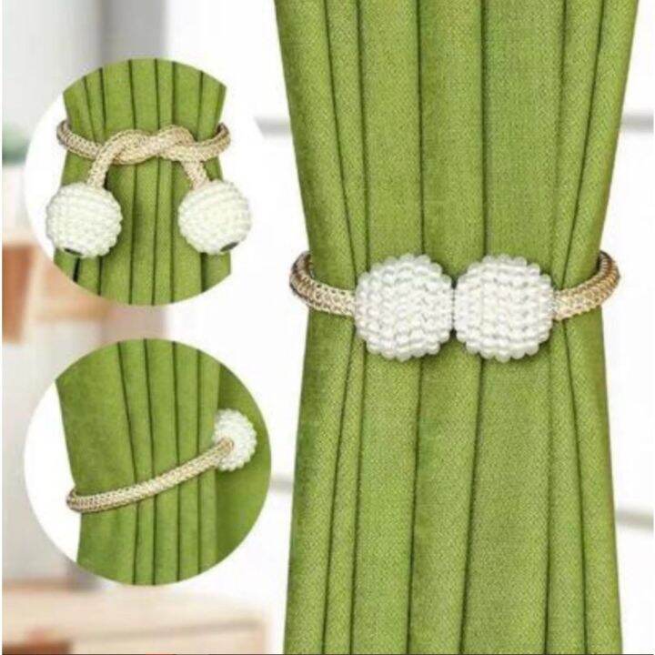 1pc Magnetic Pearl Braided Tie Curtain Holder Clips Pearl Ball Curtain ...