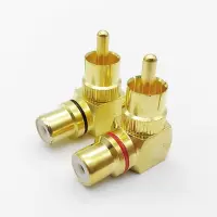 2Pcs Brass RCA Right Angle Male To Female Gold Plated Connector 90 Degree Adapters Connectors red black banana plug Jack