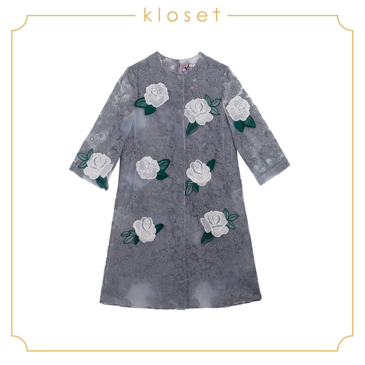 kloset-embroidered-organza-trench-coat-rs18-t011-เสื้อผ้าผู้หญิง-เสื้อผ้าแฟชั่น-เสื้อแฟชั่น-เสื้อโค้ตแฟชั่น-เสื้อปักลาย