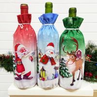 3 Pcs Christmas Ornament Storage Bag Wine Bottle Bag Gift Bag Santa Claus Champagne Decoration