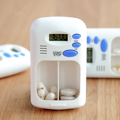 Electric Alarm Medicine Pill Case Pill Box Timer LCD Digital 2 Grids White Color 2 Drawers Divided Plus Memory Fits Large Pills Medicine  First Aid St