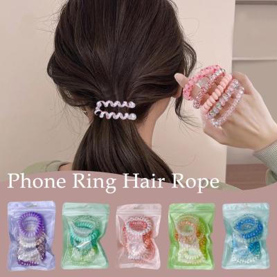6Pcs/set Summer New Candy Color Telephone Wire Elastic Rubber Tie Band Spiral Stretch Band Frosted Rope Hair Hair Cord Head F7W5