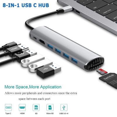 8 in 1 Type C Hub To HDMI Adapter 4K Thunderbolt 3 USB C Hub with 4 USB 3.0 TF SD Reader PD RJ45 for MacBook Pro Huawei Mate 20 USB Hubs