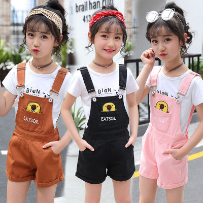 FIGO2 กางเกงเด็กหญิง ชุดเด็กผู้หญิงฤดูร้อน ใหม่ สาวใหญ่ เวอร์ชั่นเกาหลี ชุดหลวม ตาข่ายเด็ก ชุดสูทสองชิ้นสีแดง กางเกงยีนเด็กญ