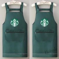 【hot sale】∏☢ D13 Starbucks Apron Household Apron Green Red Barista Apron with Pocket Kitchen Waterproof and Oil-Proof Womens Cute New Work Clothes