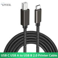 LFYE5L อุปกรณ์สแกนเนอร์เครื่องพิมพ์ 1/1.5/2/3M USB B 2.0 การถ่ายโอนข้อมูล USB2.0ผู้หญิง ตัวผู้ไทป์ซี USB A ถึง USB B สายถัก USB B Type C สาย USB C เป็น USB B สายเคเบิลเครื่องพิมพ์480Mbps