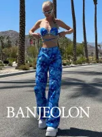 BANJEOLON printed straight-leg pants European and American street high waist pants all-match long leggings casual pants BAN173
