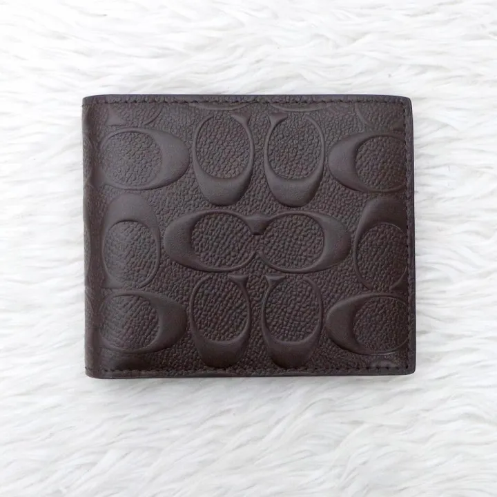 Authentic Coach Compact ID Wallet in Signature Crossgrain Leather Brown