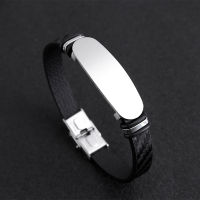 Mens Leather Bracelet Blank For Engrave Metal Leather Bracelet Bangles with Stainless Steel Plate Wholesale 10pcs