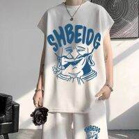 【hot seller】 Mens Shorts Sleeveless Loose Brand Youth Handsome Two-piece
