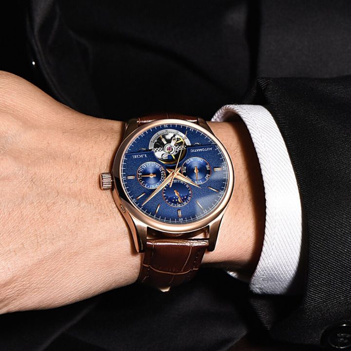 lige-6826-plus-นาฬิกาข้อมือนาฬิกาหนังแท้กันน้ำนาฬิกานาฬิกากลไกนาฬิกาอัตโนมัติวินเทจผู้ชายคลาสสิก