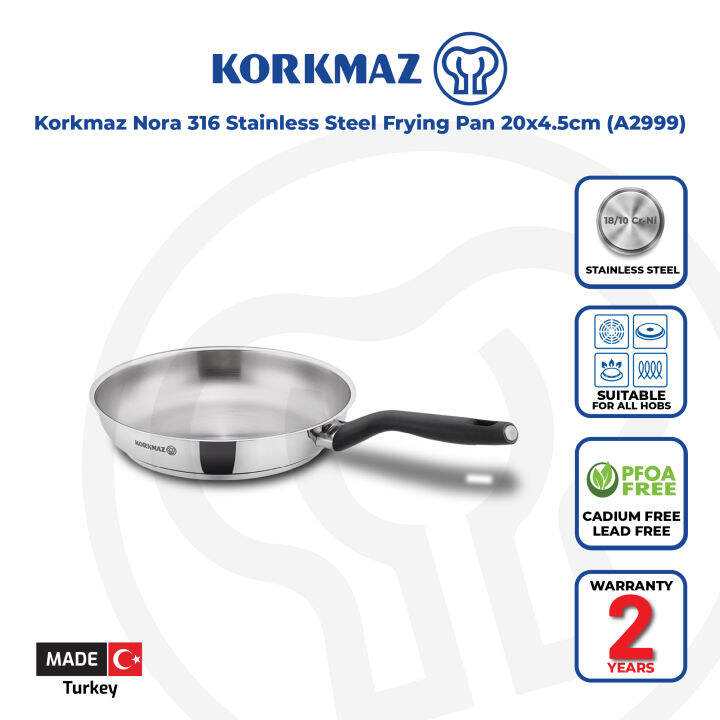 Korkmaz Nora Stainless Steel Frying Pan 20x4.5 cm, Induction