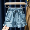 2022 summer new 1-6 year old girls lace bow denim shorts middle and small - ảnh sản phẩm 4