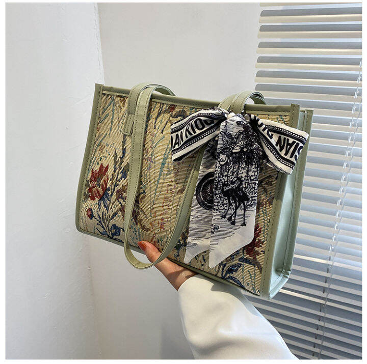 korean-style-womens-hand-bag-oil-painting-graffiti-simple-one-shoulder-large-bags-2023-new-silk-scarf-large-capacity-canvas-bag