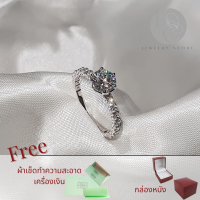 แหวนเพชร Moissanite 1ct. พร้อมใบรับรอง GRA  ตัวเรือน แหวนเงินแท้ 925 ชุบทองคำขาว แหวนเพชรเม็ดชู ฝังบ่าข้าง / Ring metal Silver 925 gem type Moissanite GRA certificate