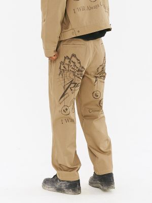กางเกงลำลองพิมพ์ลายใยแมงมุมกางเกงคู่ขาตรงแนวสตรีทแบบใหม่แนวสตรีทแบบย้อนยุคแนวแฟชั่นขายดี