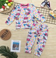 [2I KidsClothes] ชุดเด็ก ชุดนอนเด็ก ผ้าพิมพ์ลายทั้งชุด ลายการ์ตูน แมว KT (โทน สีชมพู-ขาว-ฟ้า)  น่ารักมาก เท่ห์มาก เนื้อผ้า Cotton100%