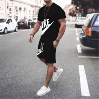 Ropa Deportiva de verano para hombre, conjunto de fitness de marca, conjunto informal para correr, camiseta y pantalones cortos, ropa deportiva transpirable de dos piezas