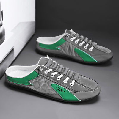 EIFAK รองเท้าผ้าใบ รองเท้าแตะครึ่ง รองเท้าแตะครึ่งเกาหลีสำหรับผู้ชายรองเท้าครึ่งรองเท้ากีฬารองเท้าสปอร์ตปี 2023 ฤดูร้อนใหม่สลิปลำลองนัสครึ่งรองเท้าไม่มีส้นครึ่งรองเท้าผ้าไหมน้ำแข็งรองเท้าผ้าผ้าใบผู้ชายรองเท้าผ้าใบผู้ชายขี้เกียจ Half Shoes Men
