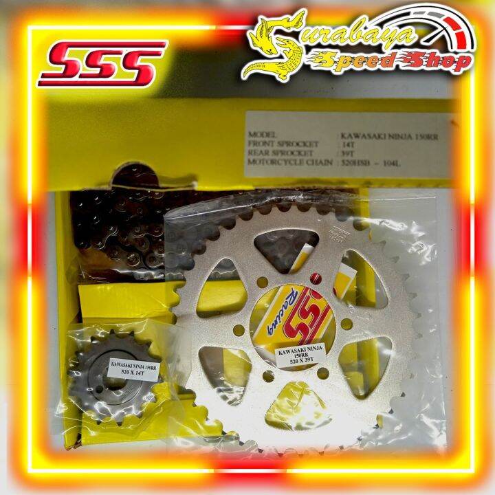SSS Chain Kit Gear Set Ninja 150RR Gear Depan Belakang Rantai Original