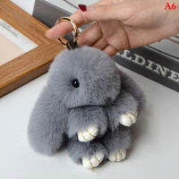 zhaowei Rabbit Keychain Ring Fluffy Real Fur Pompon Bunny Trinket Key Chain