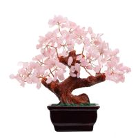 Feng Shui Natural Rose Quartz Crystal Money Tree Bonsai Style Decoration for Wealth and Luck