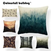 【CW】 Cushion Mountain Fog Landscape Wood Cases Outdoor Throw Pillows 43X43 Burlap Soft