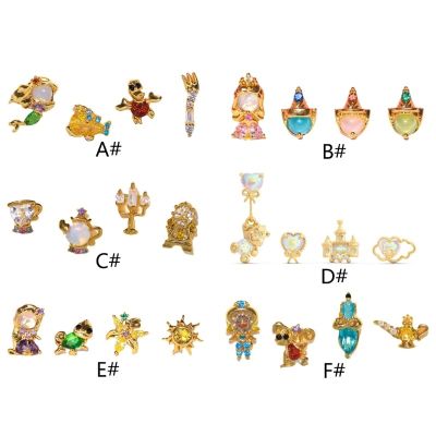 blg Lovely Cartoon Princess  Ear Stud Fashion Piercing Earrings Statement Jewelry Sweet Colorful Zircon Stud Earrings 【JULY】TH