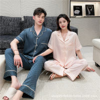 Fast Shipping New Pajamas Dalm Couple Bingshi Blossom Flower Summer Short -Sleeved Trumpet Home Service Thin Leisure