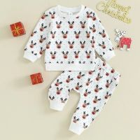 Toddler Boys Clothes Christmas Long Sleeve Print Sweatshirt Tops Drawstring Pants Sets Baby Girl 2Pcs Outfits