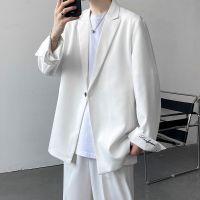 ZZOOI White Black Blazer Men Fashion Society Mens Dress Jacket Korean Loose Business Casual Suit Jacket Mens Office Formal Blazer