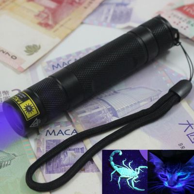 UV led Flashlight 365nm Invisible Torch Urine Stains Detector Passport currency Blood check Portable flashlight Use 18650 batter Rechargeable Flashlig