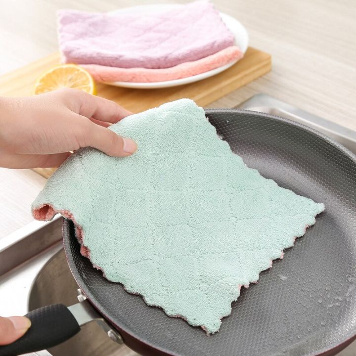 10ชิ้นเศษผ้าดูดซับสุดๆผ้าจานไมโครไฟเบอร์น้ำมันไม่ติดบนโต๊ะอาหารผ้าเช็ดมือทำความสะอาดครัวครัวเรือน