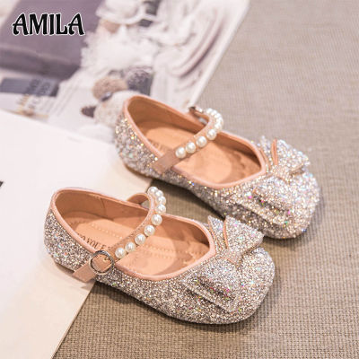 AMILA รองเท้าหนังสำหรับเด็กผู้หญิง,รองเท้าเจ้าหญิงรองเท้าสำหรับเด็กพื้นนุ่มรองเท้าเจ้าหญิงประดับพลอยเทียม