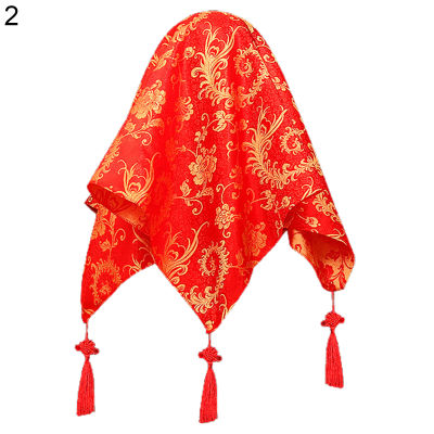 Sanwood ไม้พาย®ปลอกสวมศีรษะสำหรับเจ้าสาวคุณภาพเยี่ยมแบบสองชั้นมี3แบบสวยงามผ้าลูกไม้สีแดงแบบจีนสำหรับผู้หญิง