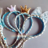 Frozen Hair Band ถักเปียเด็ก Wigs ถักเปียยาว Bowknot มงกุฎหัวเข็มขัดหนาถักเปียสาว Princess Headwear LAEY